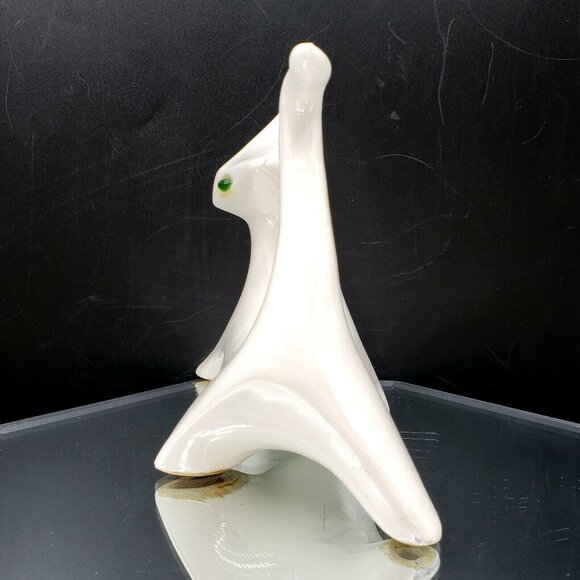 Mid Century Modern Cubist Cat Figurine White Green Eyes Japan 1950s Modernist - Picture 4 of 10